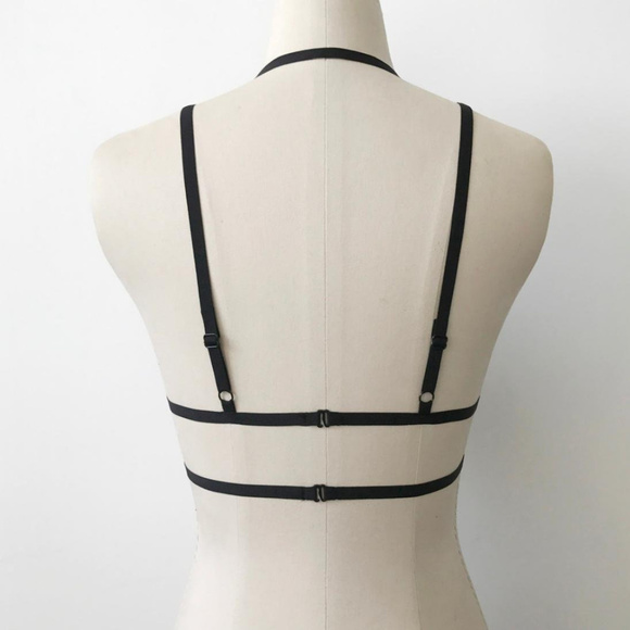 Sexy Black Lace Strappy Cage Bra Harness Bralette - Picture 3 of 3